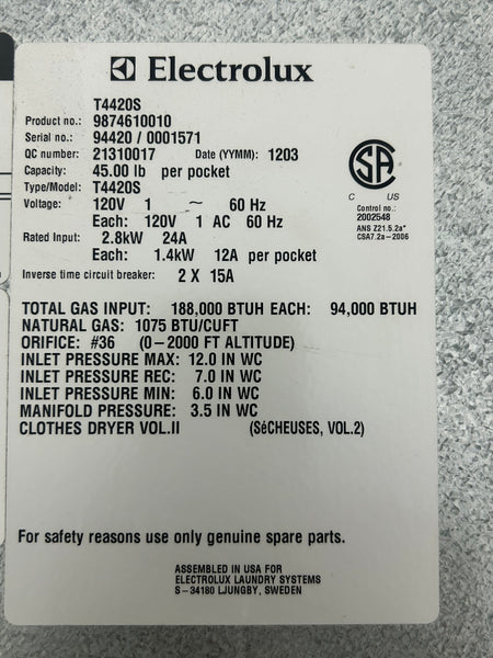 2012 Electrolux T5550, 50lb