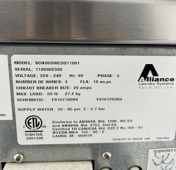 2011 Speed Queen SCN060WC2O11001, 60lb