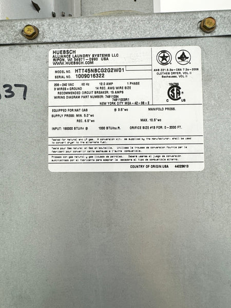 2010 Huebsch HTT45NBCG2G2W01, 45lb Stack