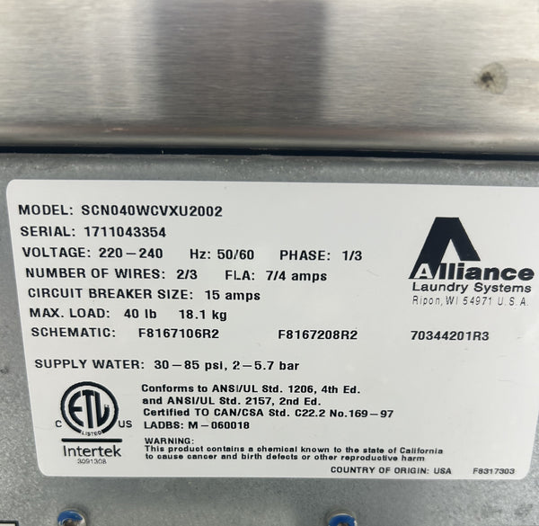 2017 Speed Queen SCN040WCVXU2002, 40lb