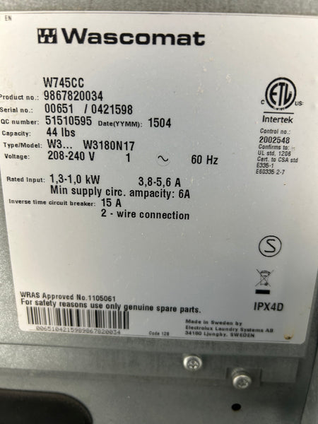 2011 Wascomat W745CC, 45lb