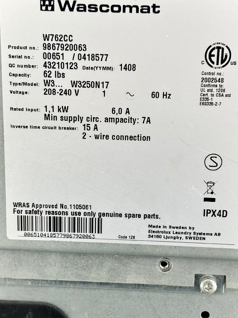Wascomat 62lb Hardmount Washer | Rebuilt, Coin Drop, Ships