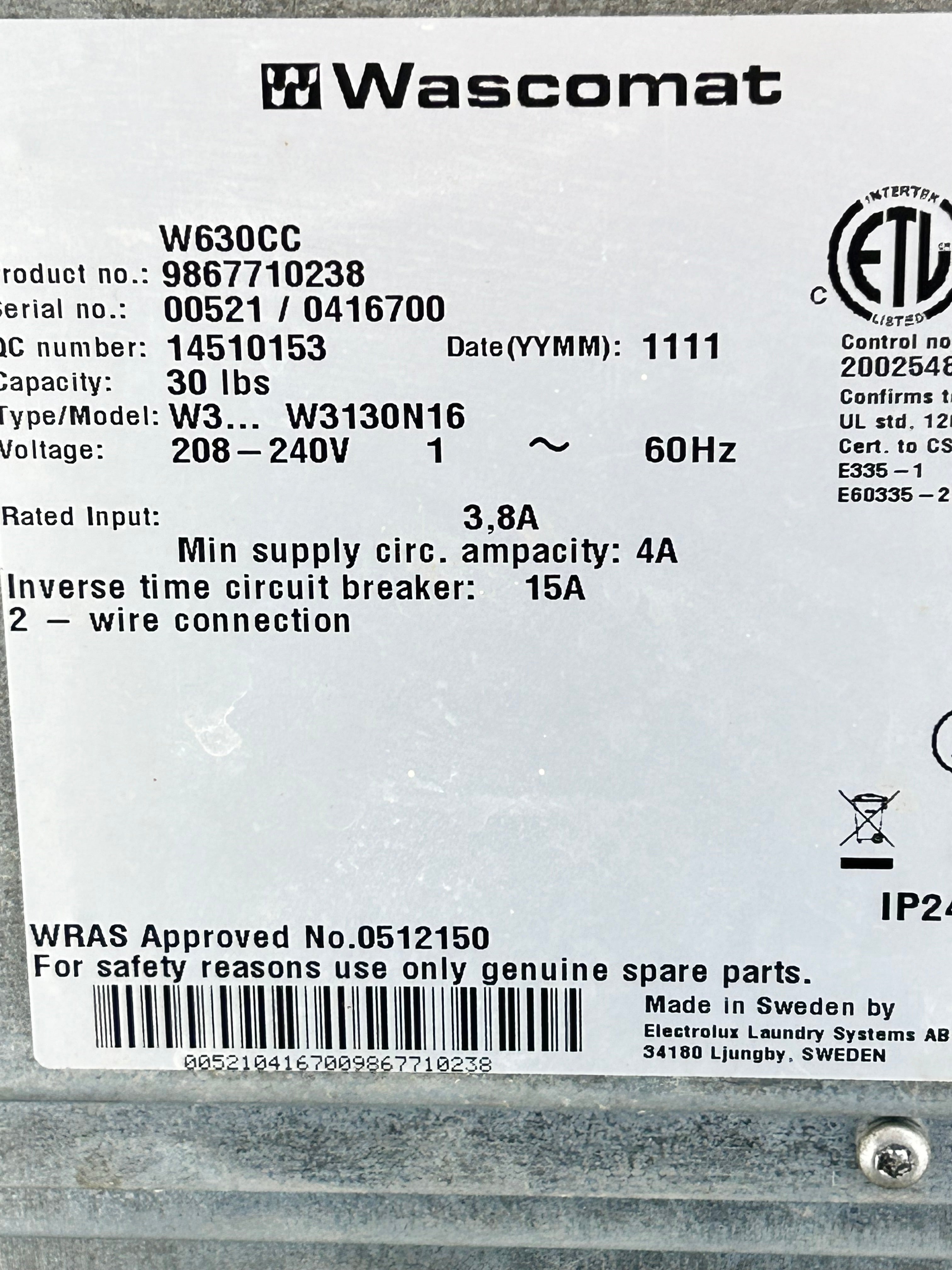 Wascomat 30lb Coin-Op Washer | Rebuilt, Warranty, Financing